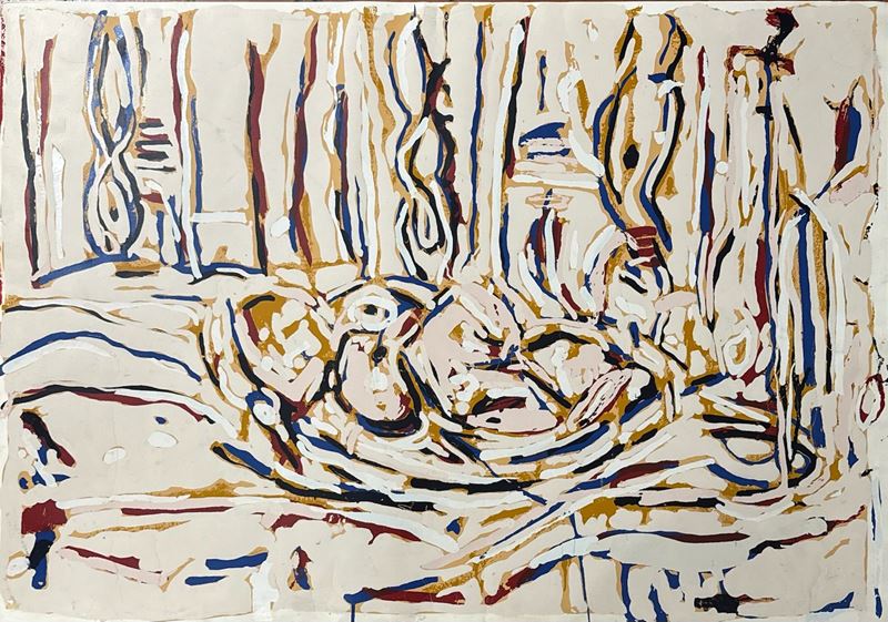 Piero Manai : “Natura morta”  (Anni '80)  - Serigrafia materica su carta incollata su polistirolo - Auction ASTA 5 - ARTE MODERNA E CONTEMPORANEA I SESSIONE - Fidelis Auctions
