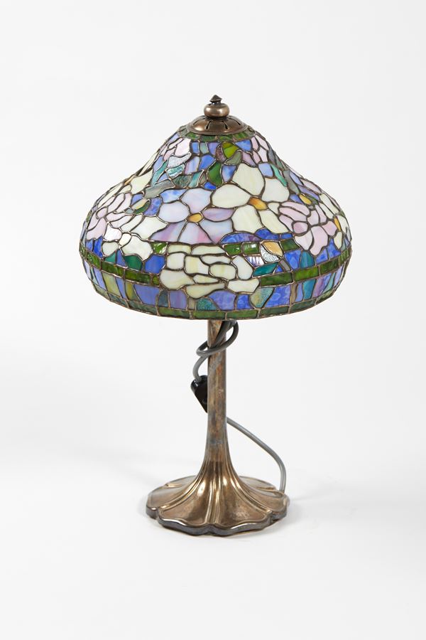 Giacomo Vavassori - Lampada in argento 925 con paralume in vetro colorato ad effetto cloisonné