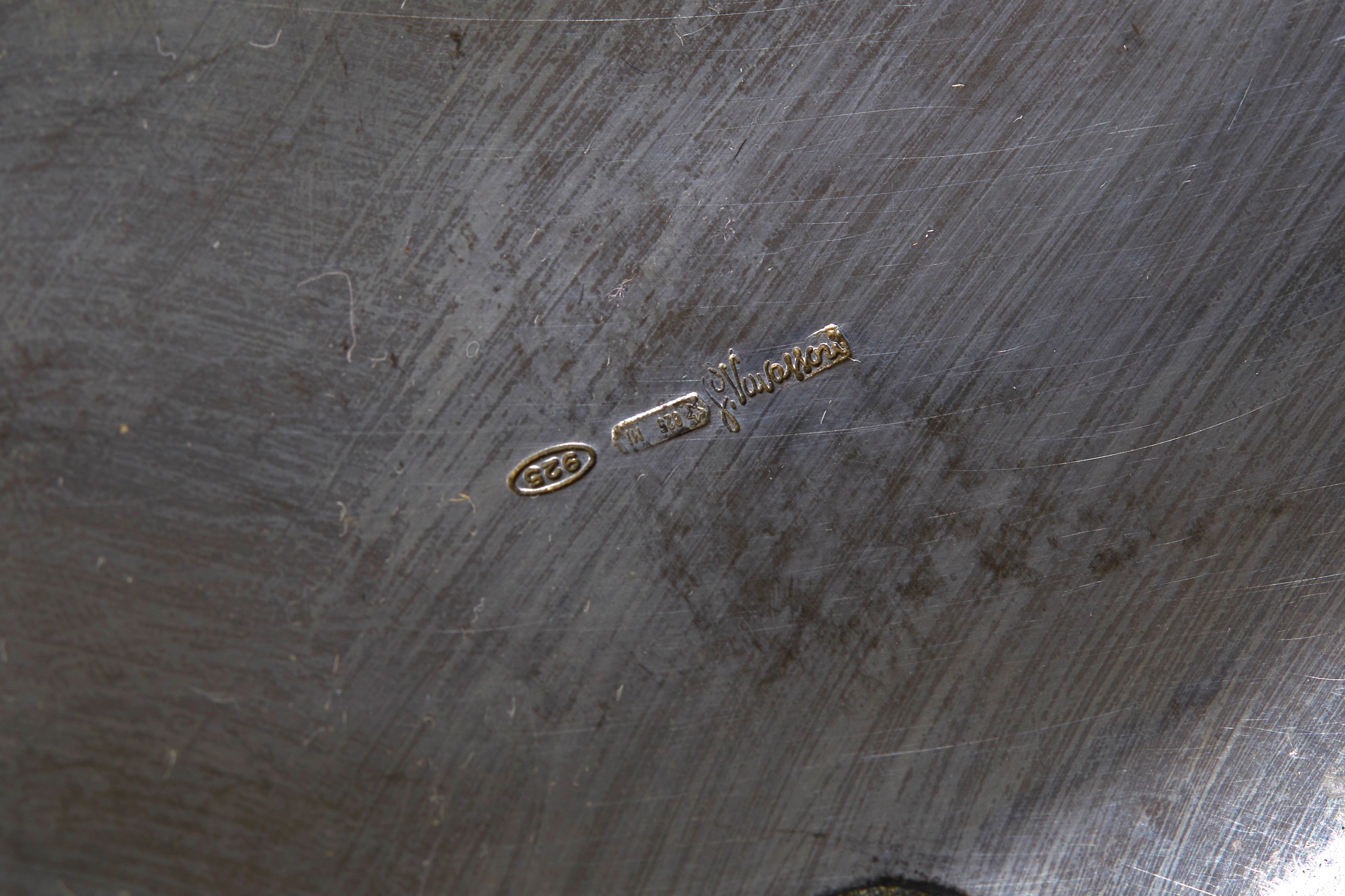 Lampada in argento 925 con paralume in vetro colorato ad effetto cloisonné