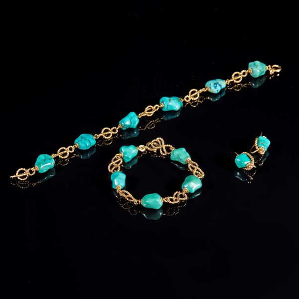 Demiparure in oro giallo e turchesi