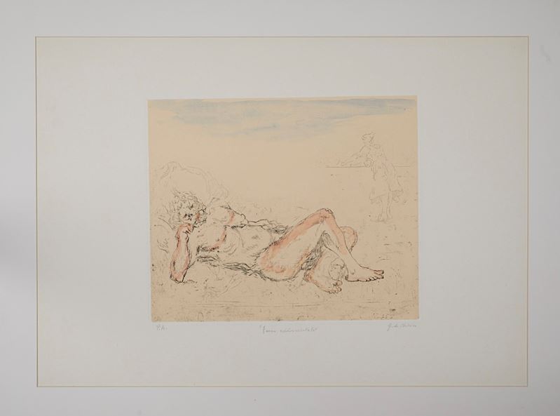 Giorgio De Chirico : “Fauno addormentato”  - Colorata a mano - Asta Arte Moderna e Contemporanea: I Sessione - Grafiche e Multipli d'autore - Fidelis Auctions