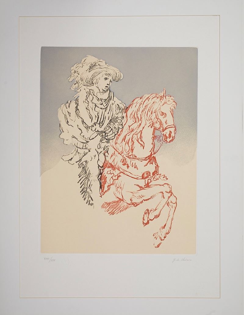 Giorgio De Chirico : “Paggio a cavallo”  - Incisione a vernice molle e acquatinta a 4 colori - Auction ASTA 5 - ARTE MODERNA E CONTEMPORANEA I SESSIONE - Fidelis Auctions