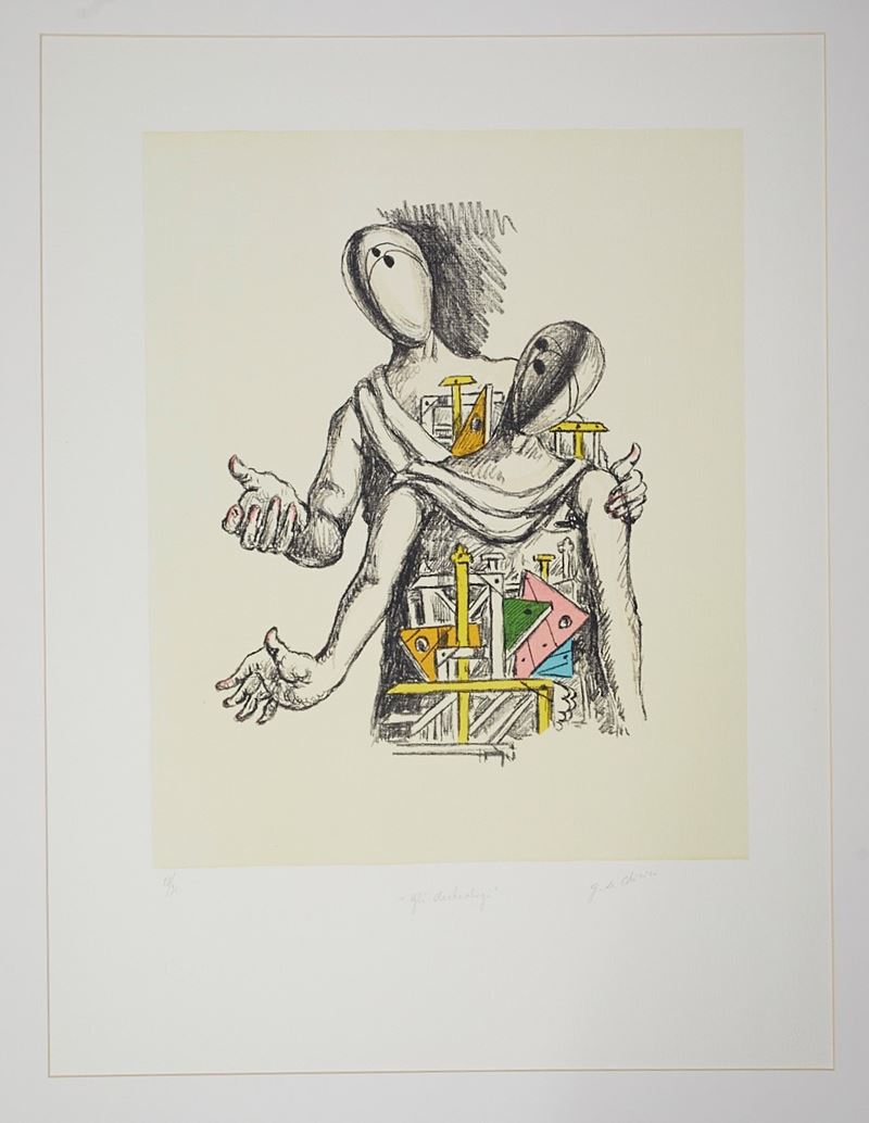 Giorgio De Chirico : “Gli archeologi"  - Litografia a 7 colori su carta - Asta ASTA 5 - ARTE MODERNA E CONTEMPORANEA - Fidelis Auctions