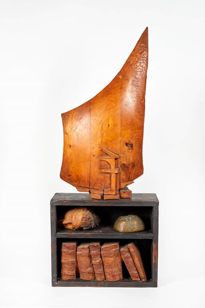 Scultura senza titolo in legno e bronzo