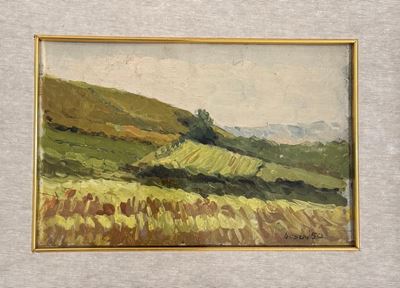 Paesaggio, olio su cartone