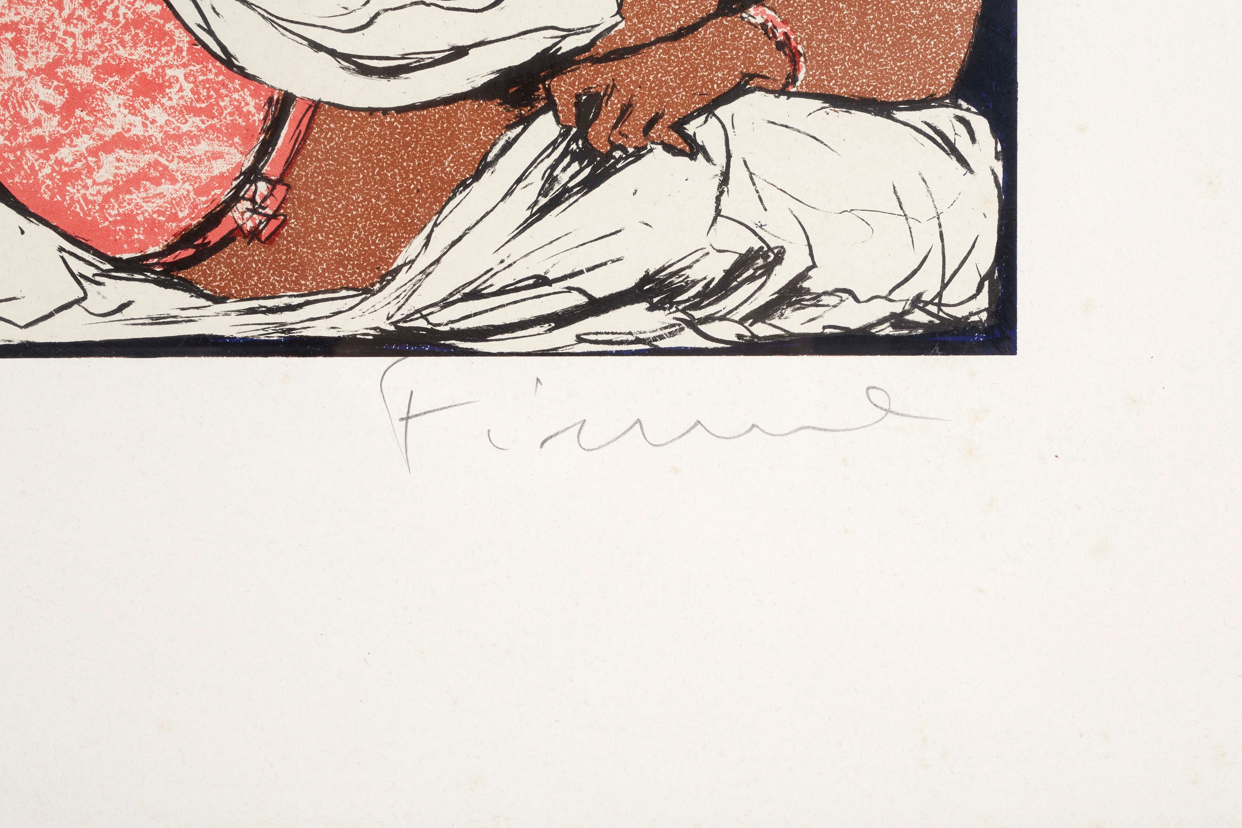 Salvatore Fiume - Odalisca - Litografia a colori su carta