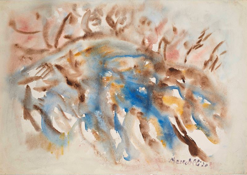 Pompilio Mandelli : "Pioggia nel paesaggio"  - Acquerello su carta - Asta Grafiche e Dipinti del XX secolo - Fidelis Auctions