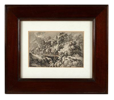 FERDINAND KOBELL, Paesaggio con ponticello, acquaforte su carta
