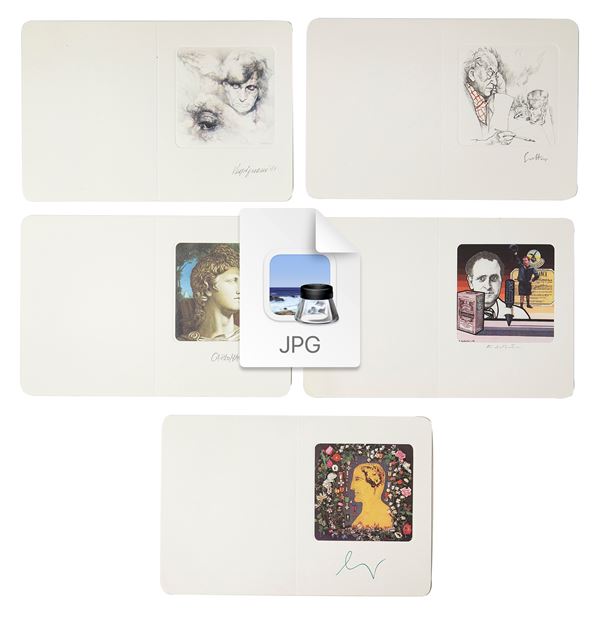Lotto 5 cartoline fotolitografie serie "La collezione degli autoritratti firmati"