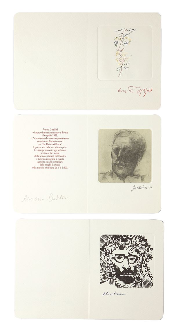 Lotto 3 cartoline fotolitografie "Collezione degli autoritratti firmati"
