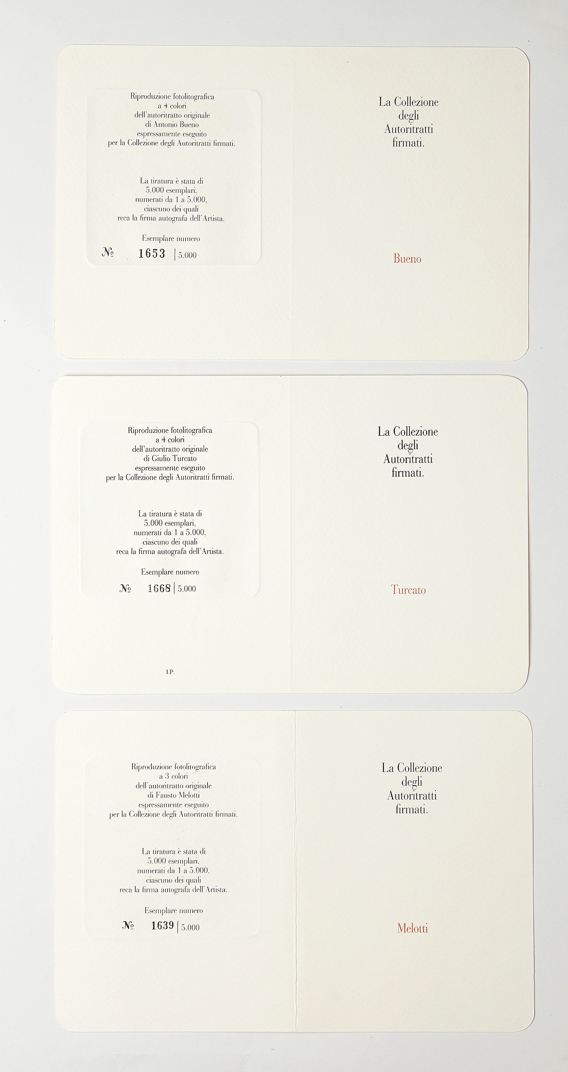 Cartoline fotolitografiche a 4 colori, Collezione degli autoritratti firmati (Andrea Bueno, Giuli...