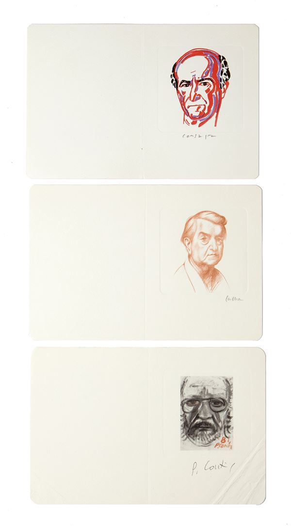 Lotto 3 cartoline fotolitografie "Collezione degli autoritratti firmati"