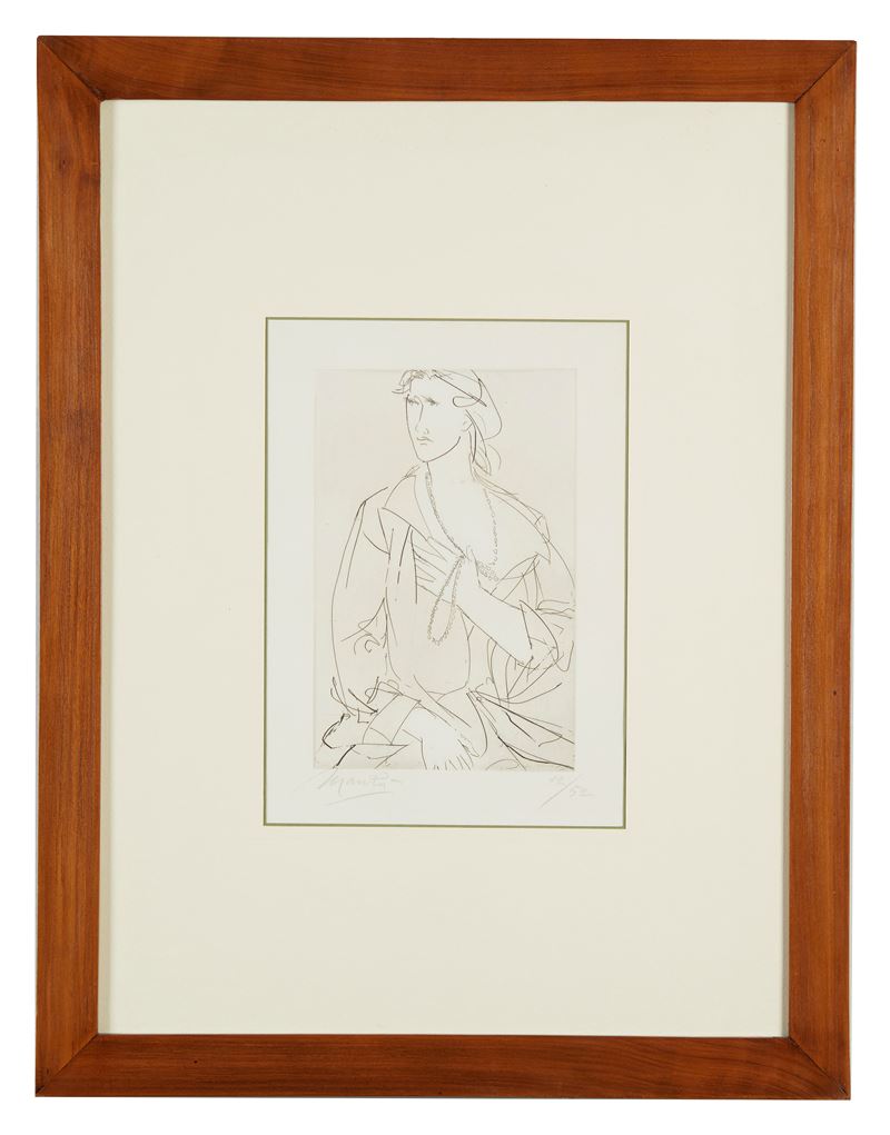 Giacomo Manz&#249; : “Ritratto di donna”  - Litografia a colori su carta - Asta Arte Moderna e Contemporanea: I Sessione - Grafiche e Multipli d'autore - Fidelis Auctions