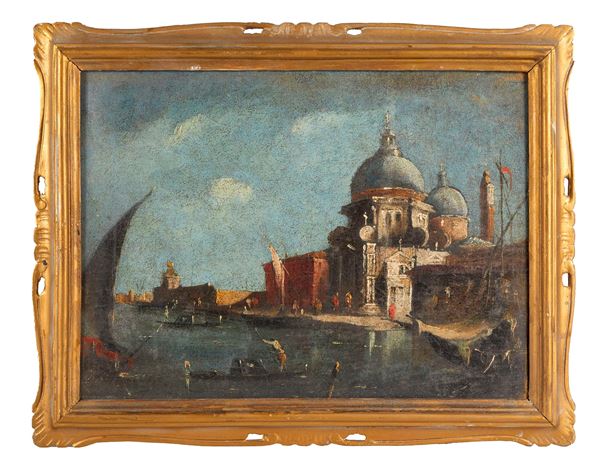 "Veduta della chiesa della Salute con barche"