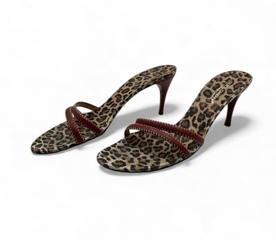 Mules in pelle leopardata, taglia 40