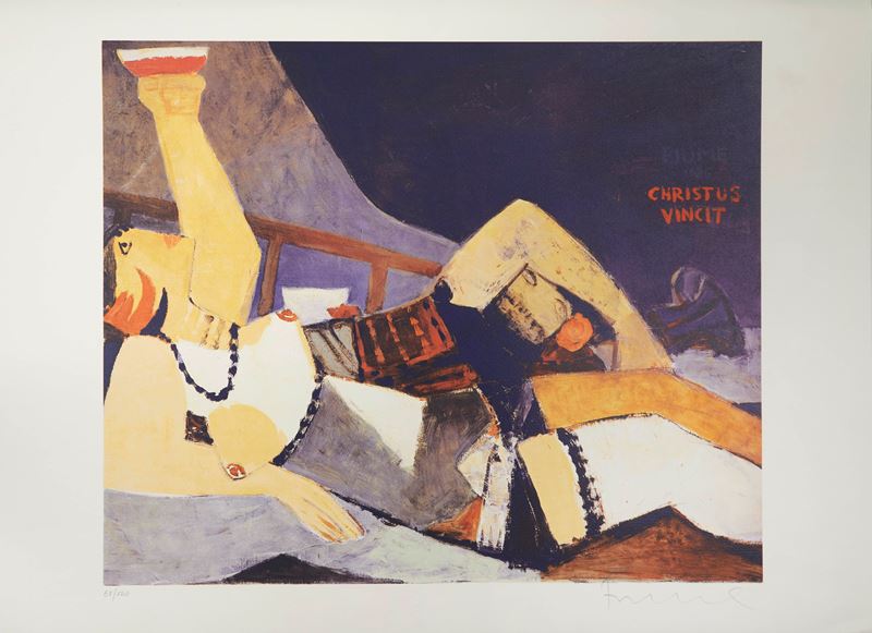 Salvatore Fiume : "Christus Vincit"  - Litografia a colori su carta - Asta Grafiche e Dipinti del XX secolo - Fidelis Auctions