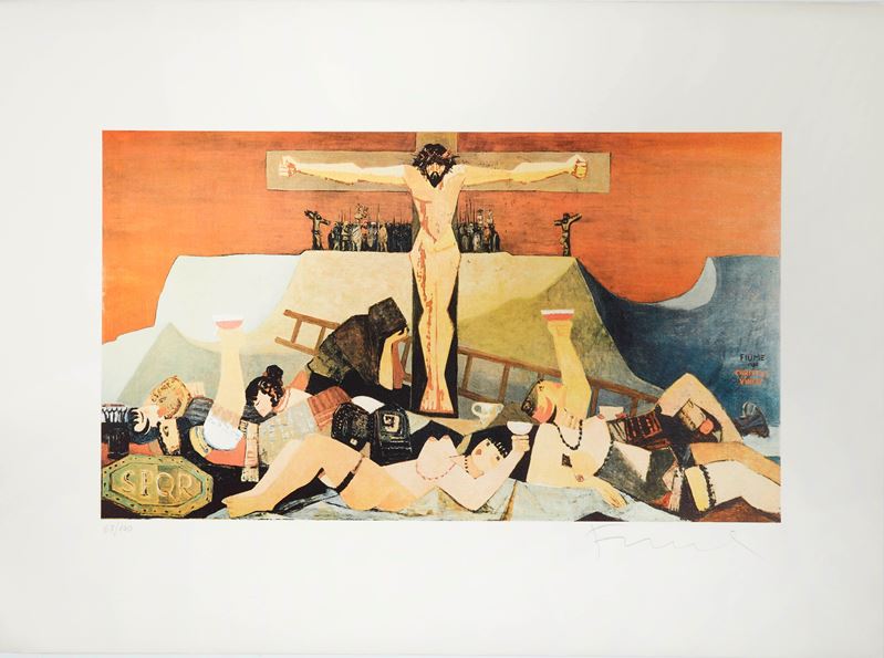 Salvatore Fiume : "Crocifissione"  - Litografia a colori su carta - Asta Grafiche e Dipinti del XX secolo - Fidelis Auctions