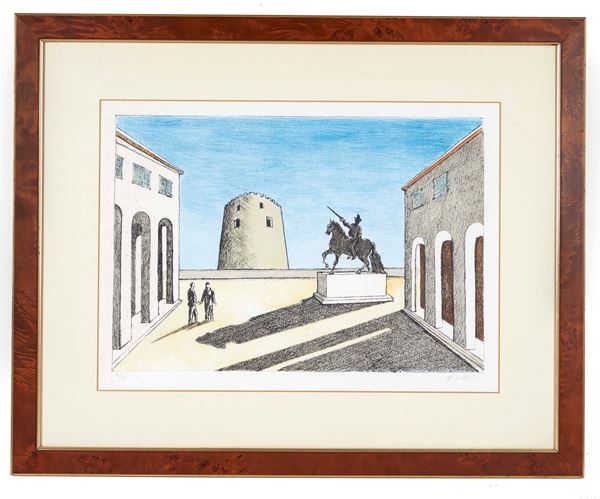 Giorgio De Chirico - "Piazza d'Italia con statua equestre"