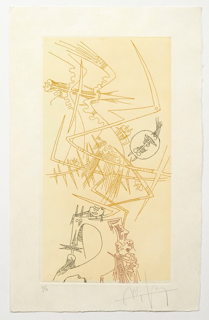 Wifred Lam : "L'antichambre de la nature"  (1966)  -  Acquaforte su carta japon - Asta Grafiche e Multipli d'Autore - Fidelis Auctions