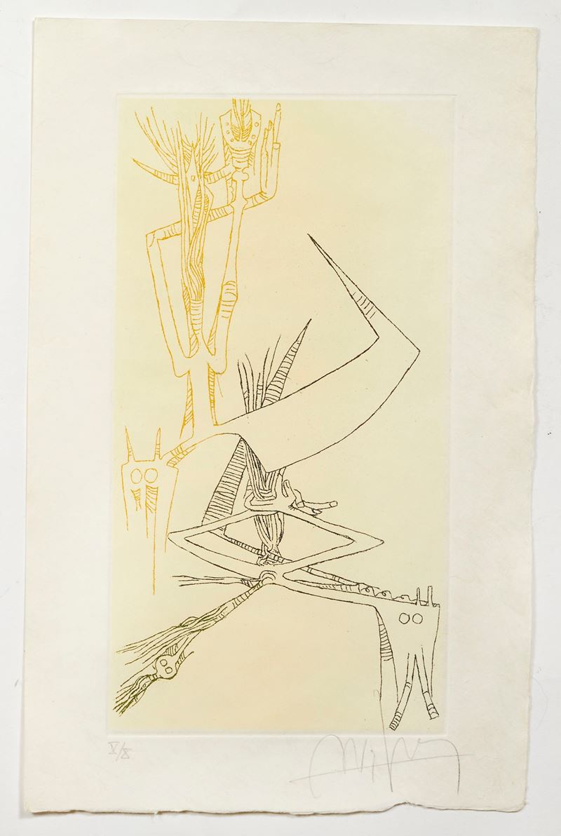 Wifred Lam : "Senza titolo"  (1970 circa)  - Acquaforte su carta - Asta Grafiche e Multipli d'Autore - Fidelis Auctions