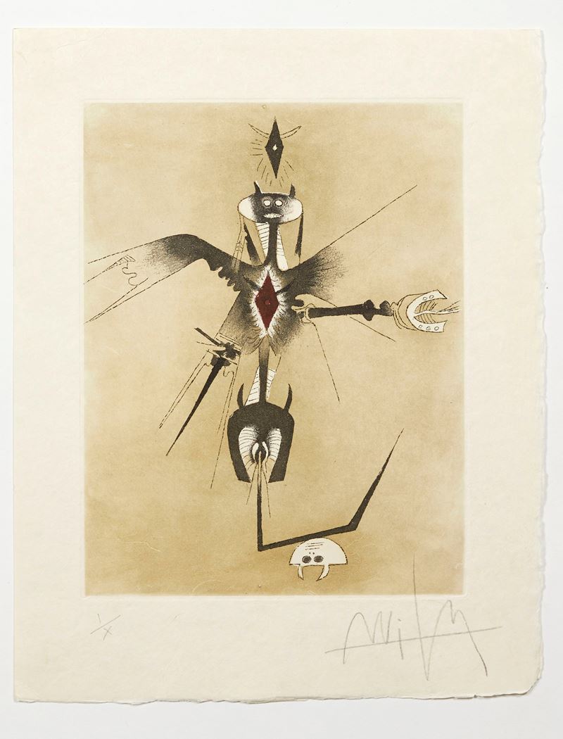Wifred Lam : "Croiseur Noir 4"  (1972)  - Acquaforte e acquatinta su carta japon - Asta Arte Moderna e Contemporanea - Fidelis Auctions