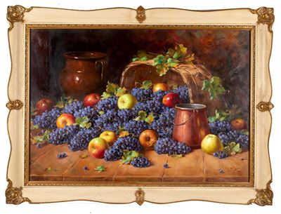 Uva e mele, olio su tela