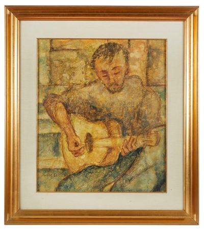 Il suonatore di chitarra, olio su tavola