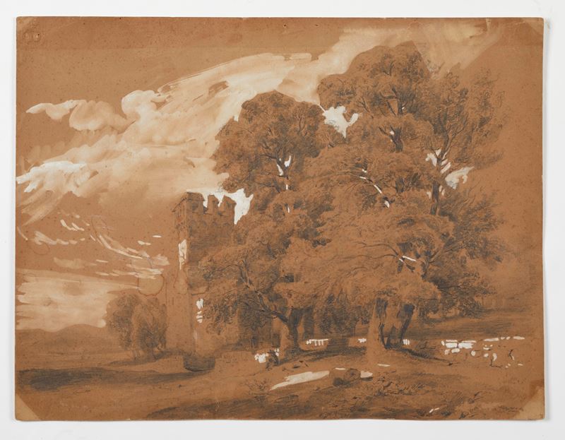 "Paesaggio"  - Matita e tempera su carta - Asta Antiquariato, Dipinti Antichi e Arti Decorative con una Selezione di Arti d'Oriente e d'Africa - Fidelis Auctions