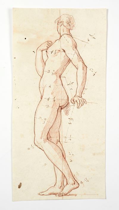 Maestro del XIX secolo, Studio di nudo femminile, matita su carta