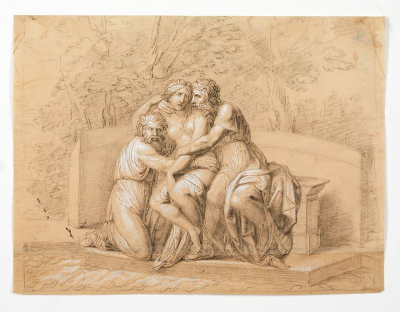 "Studio di un gruppo scultoreo su paesaggio"  - Matita su carta - Asta Antiquariato, Dipinti Antichi e Arti Decorative con una Selezione di Arti d'Oriente e d'Africa - Fidelis Auctions