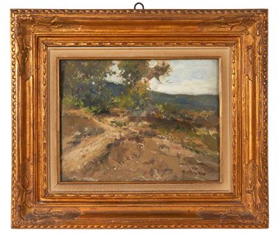 Paesaggio, olio su tavola