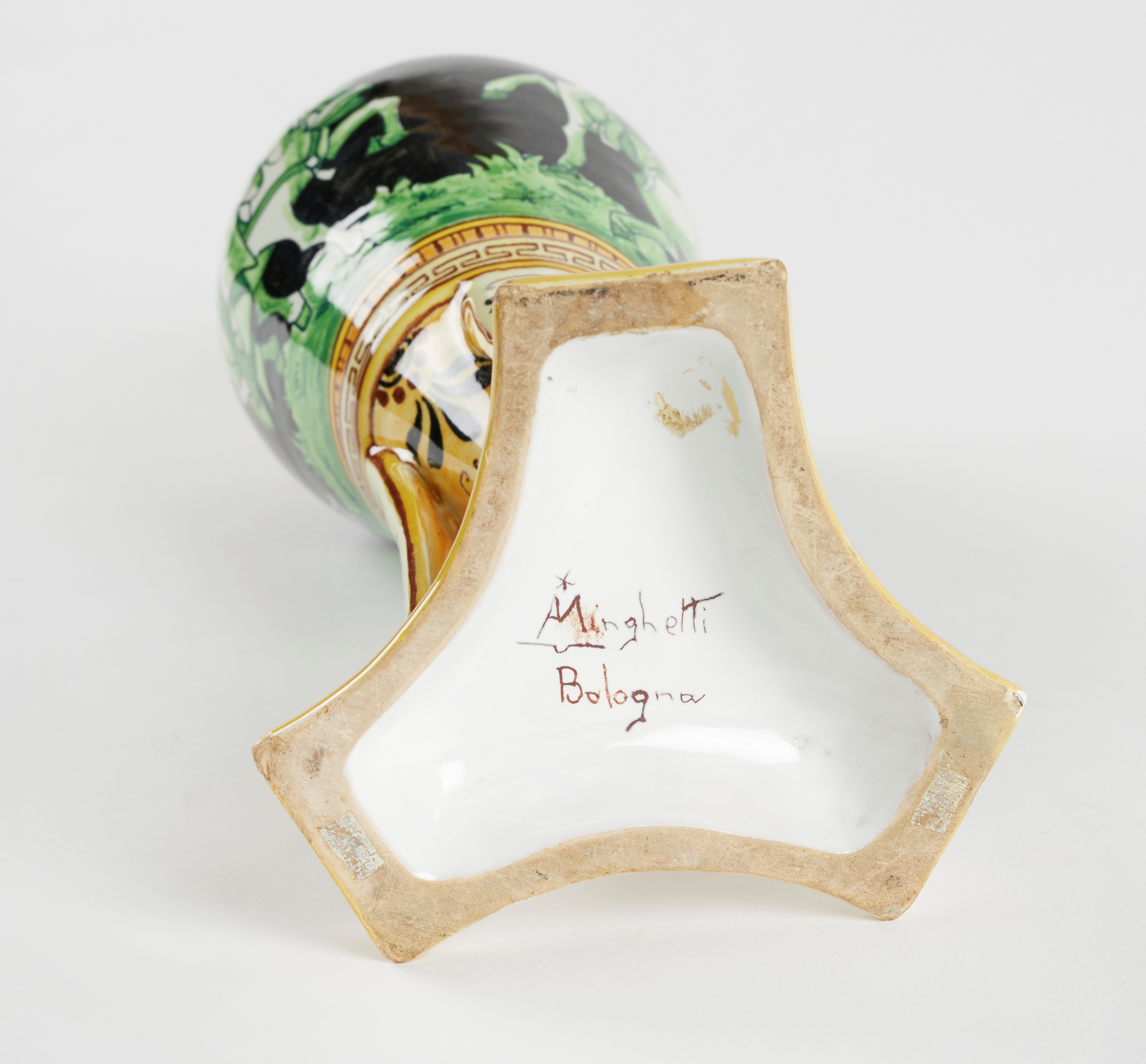 Angelo Minghetti - Vaso anfora in ceramica policroma