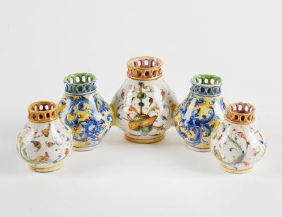 5 vasetti in ceramica policroma