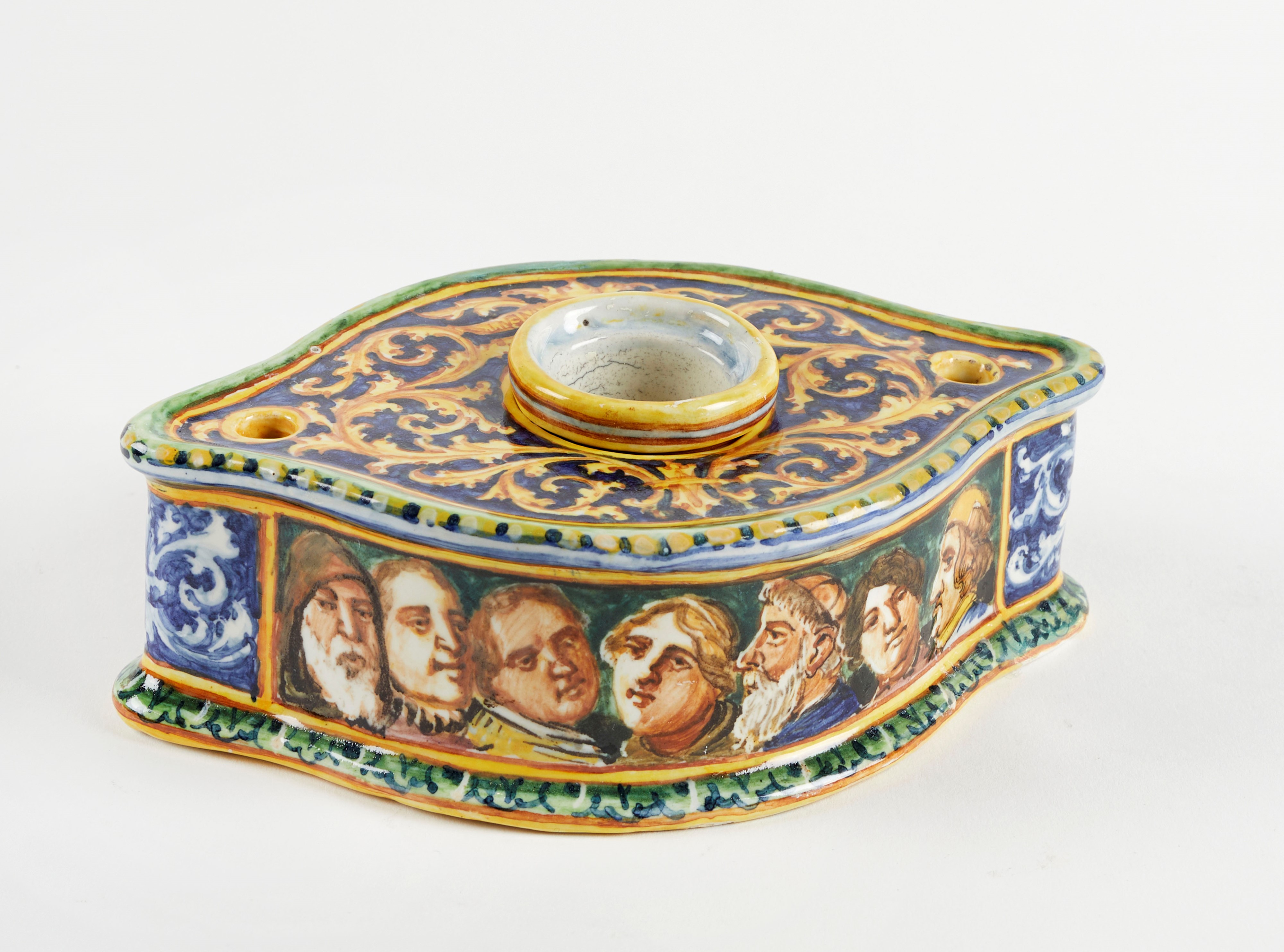 Angelo Minghetti - Calamaio in ceramica policroma