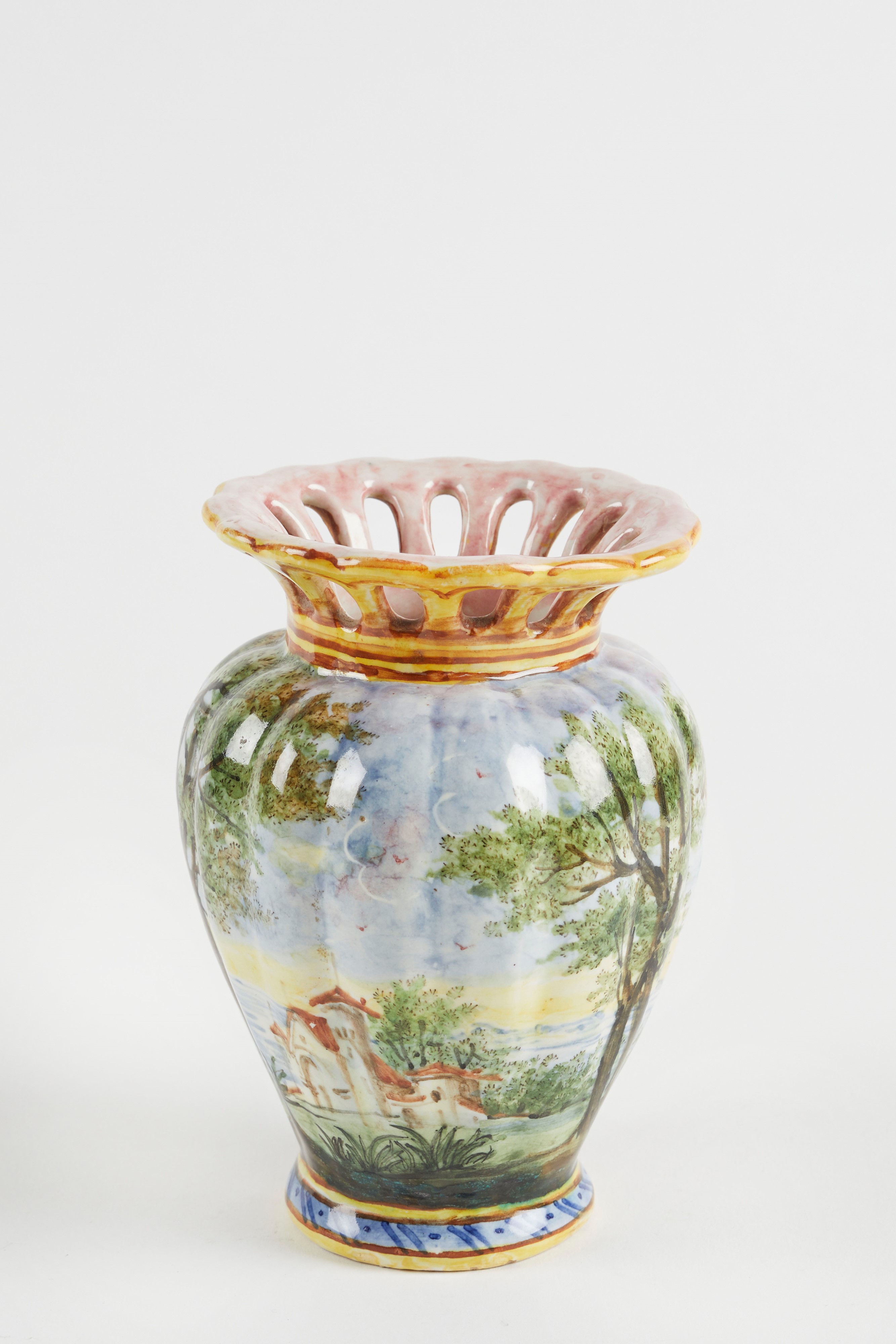 Angelo Minghetti - Vaso in ceramica policroma con collo a traforo