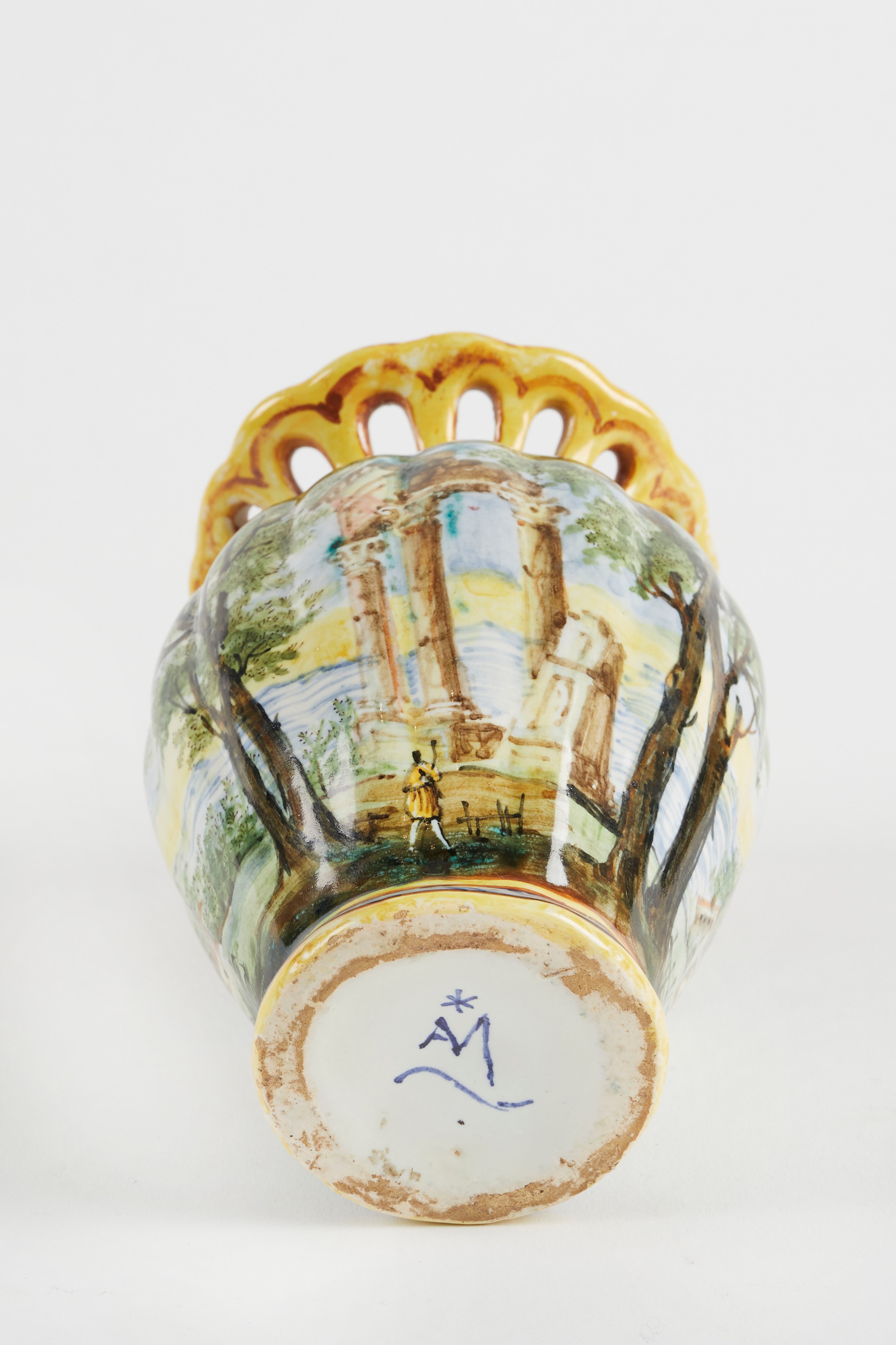 Angelo Minghetti - Vaso in ceramica policroma con collo a traforo