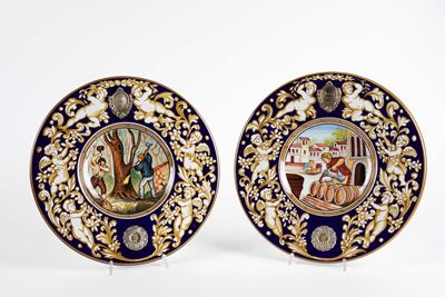 Alessandro Stefani, Coppia di piatti in ceramica policroma