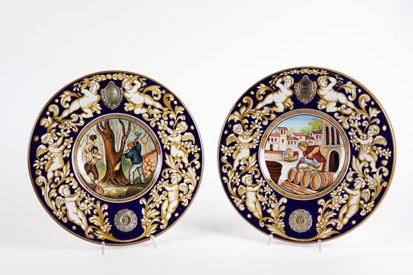 Stefani - Coppia di piatti in ceramica