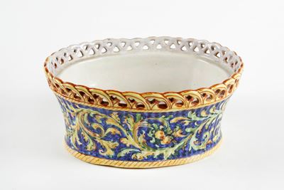 Vaso fioriera in maiolica policroma