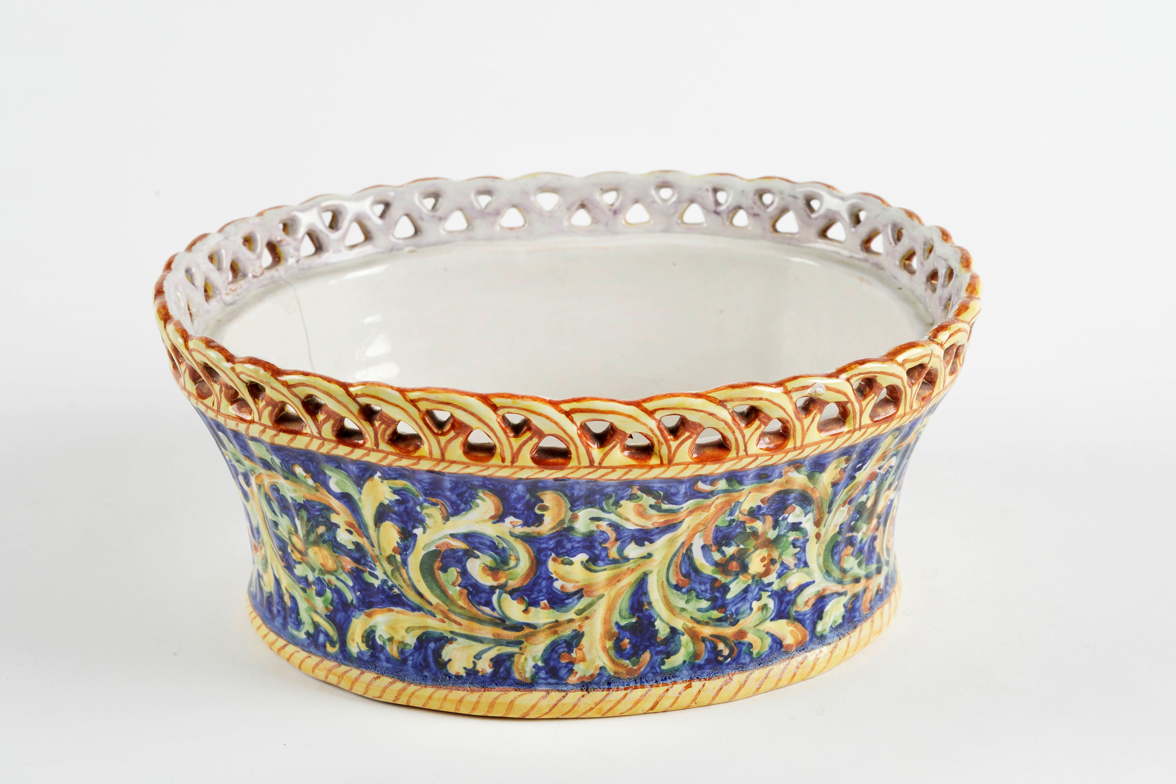 Angelo Minghetti - Vaso fioriera in maiolica policroma
