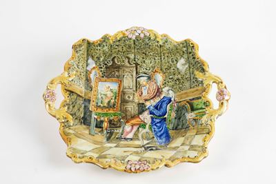 Vassoio con manici in ceramica policroma