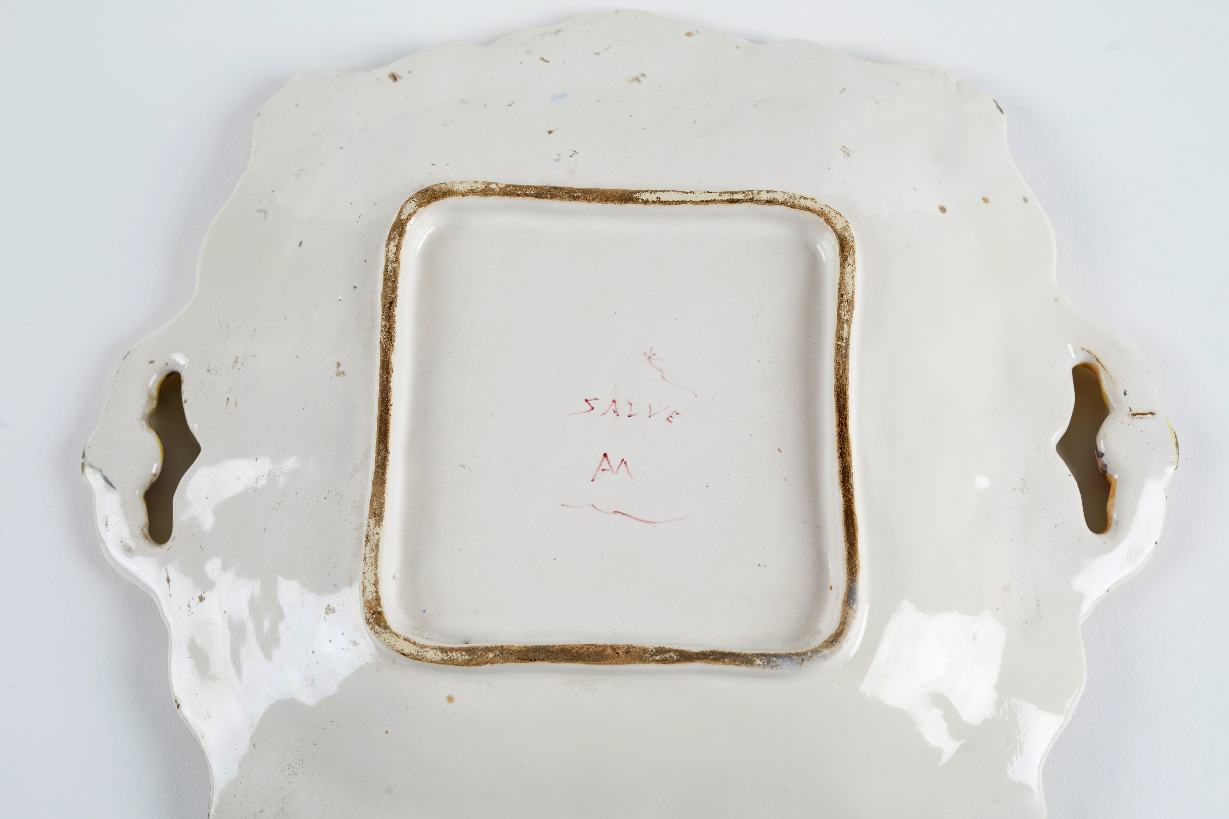Angelo Minghetti - Vassoio con manici in ceramica policroma