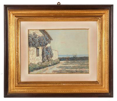 Paesaggio al mare, olio su tavola