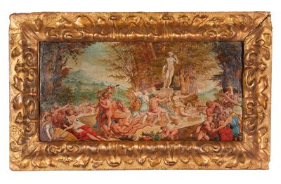 Maestro degli inizi del XVIII secolo, Baccanale, olio su tavola