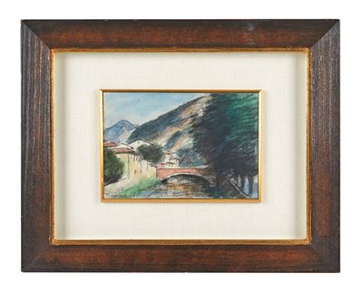Paesaggio in Versilia (1958), tecnica mista su carta applicata su faesite