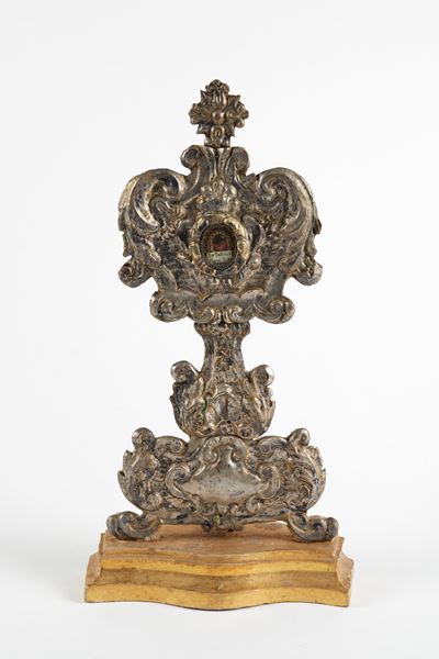 Reliquiario in legno e lamina d'argento, XVIII secolo