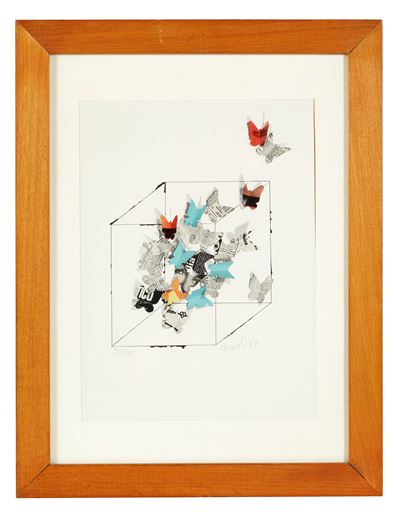 Le farfalle nella scatola (litografia a colori su carta)