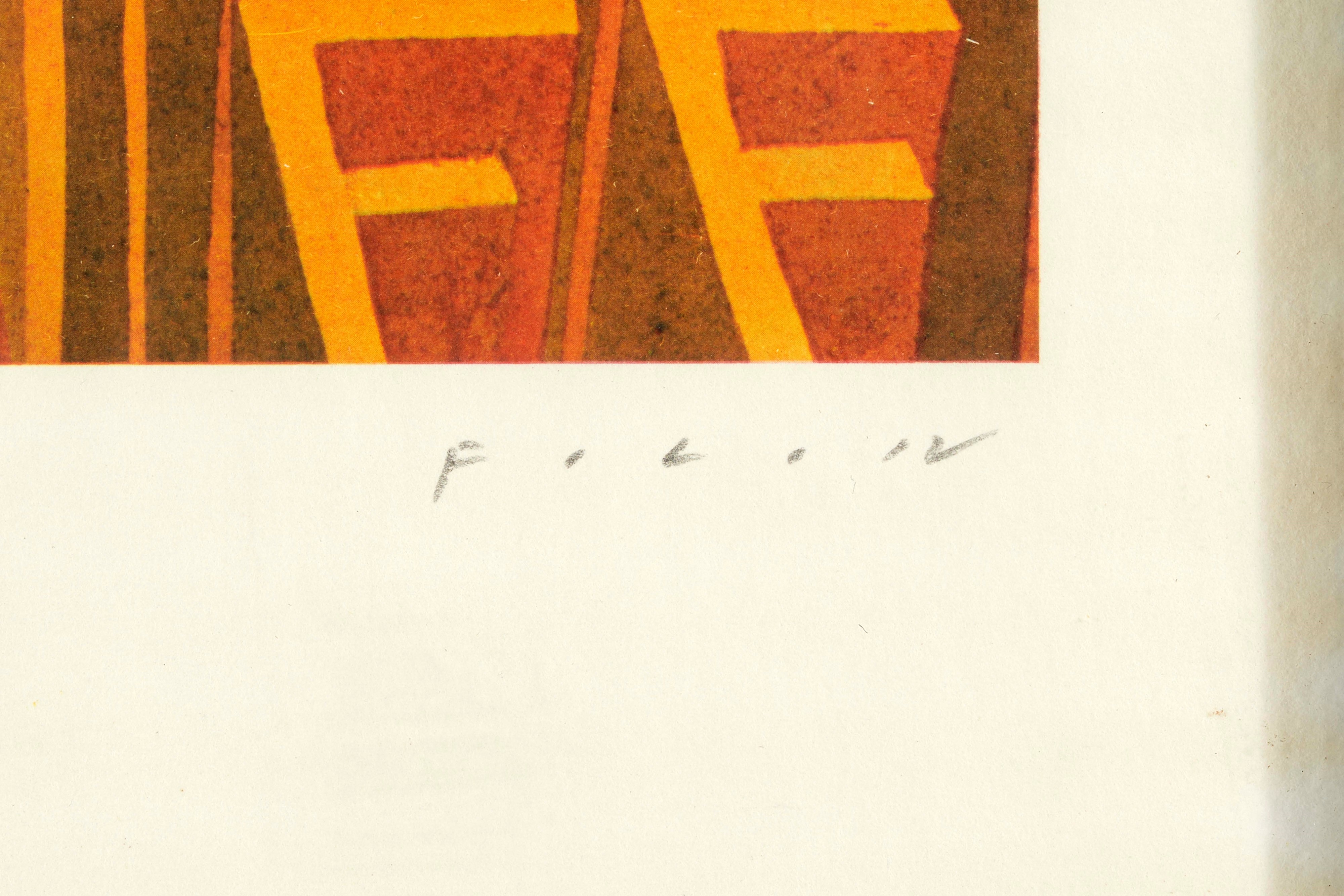 Jean-michel Folon - Lettera F (litografia a colori)