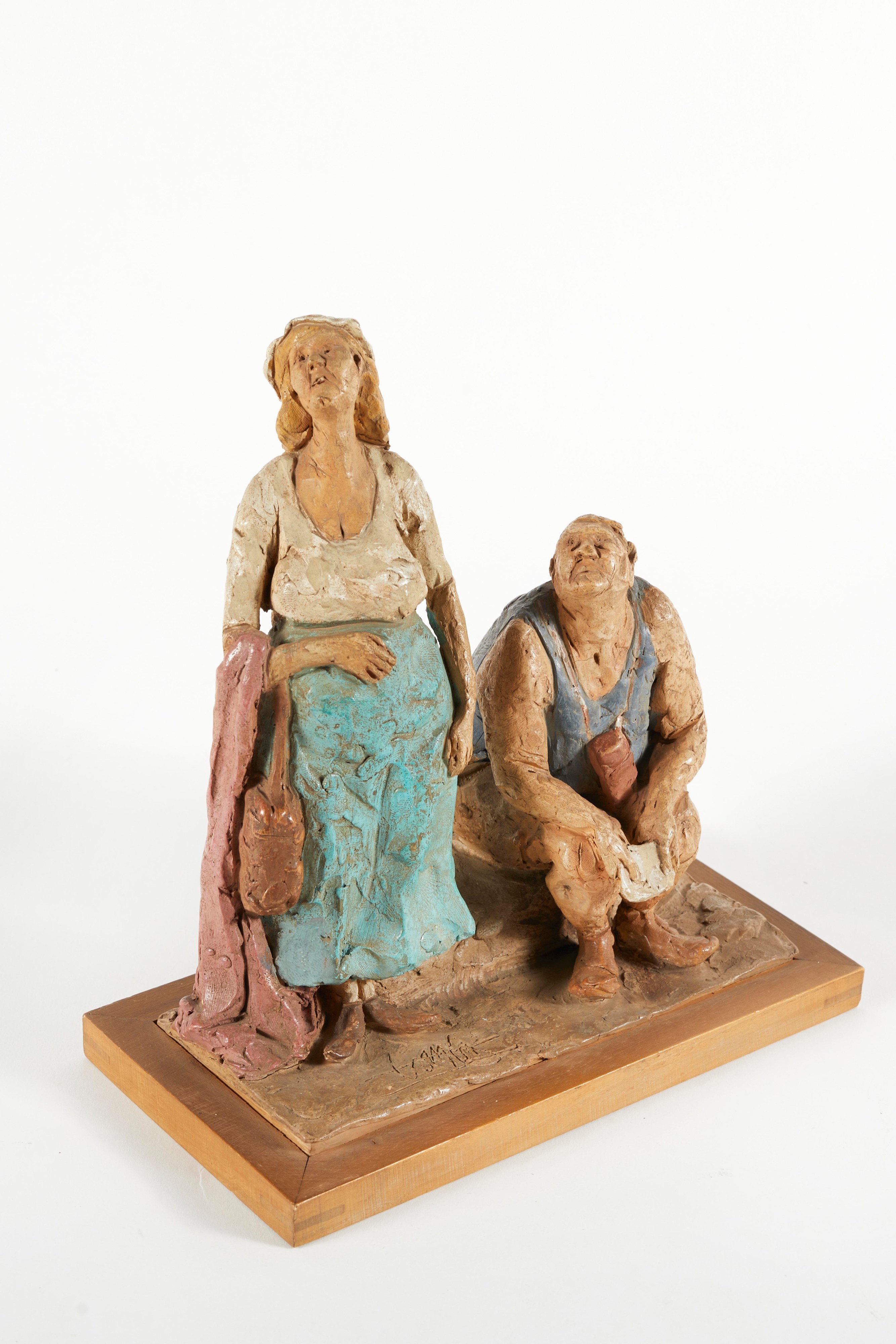 Cleto Tomba - I turisti, scultura in terracotta policroma