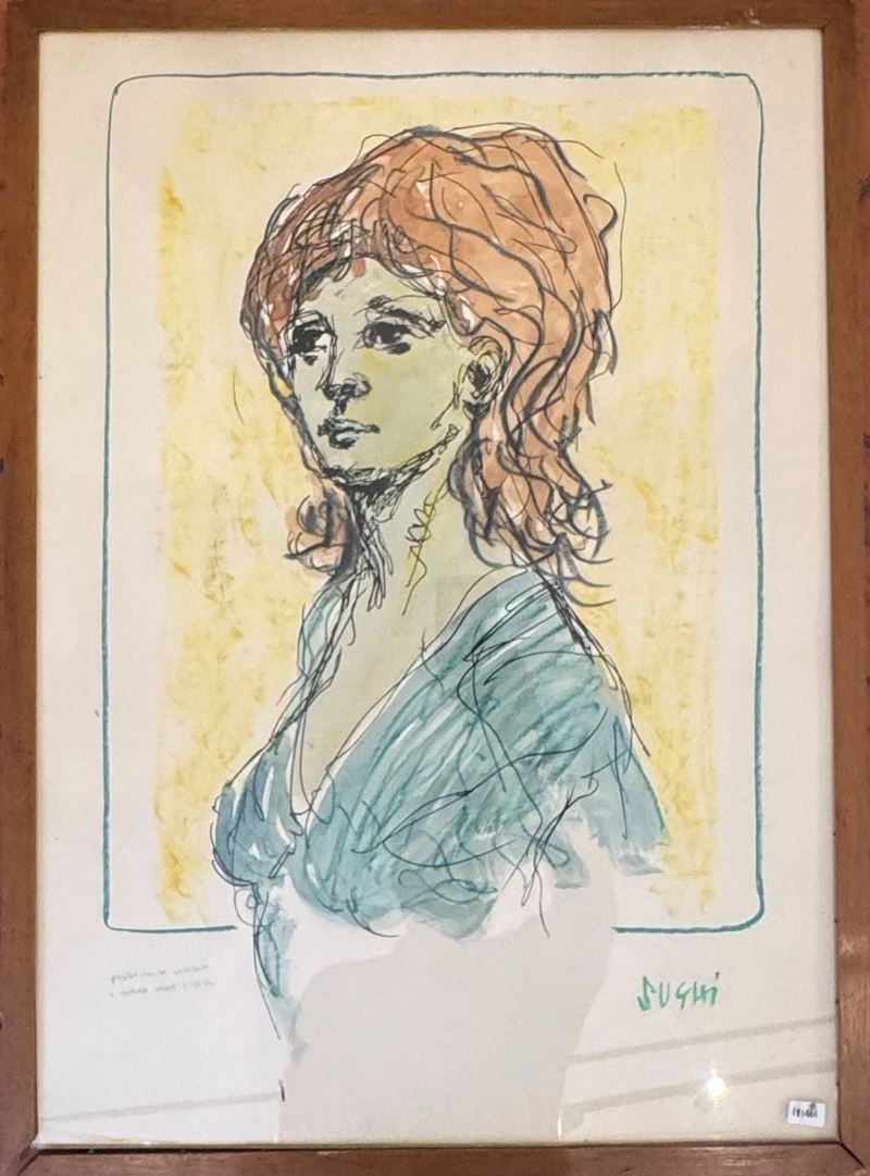 Alberto Sughi : "Ritratto femminile"  - Litografia colorata a mano su carta - Asta Grafiche e Multipli d'Autore - Fidelis Auctions